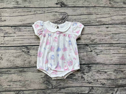 Baby Infant Girls Princess Castle Short Sleeve Rompers