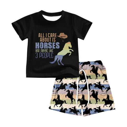Baby Boys Western Horse Shirt Stripes Rodeo Shorts Clothes Sets preorder(moq 5)