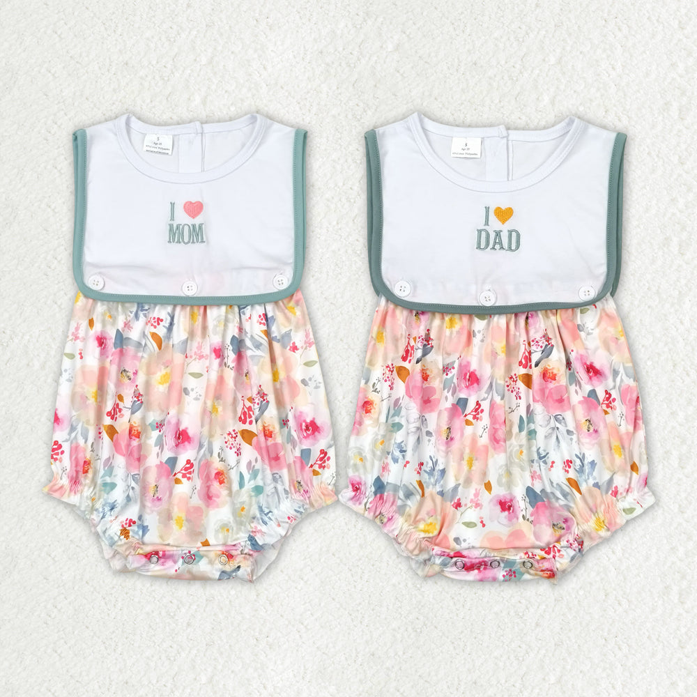 Baby Infant Girls I Love Mom Dad Sibling Floral Summer Rompers