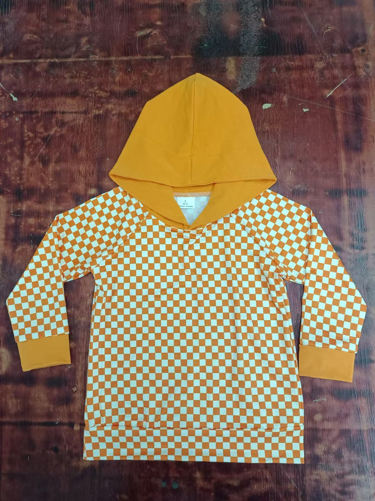 Baby Girls Orange Checkered Hooded Tops preorder(MOQ 5)