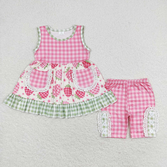 Baby Girls Strawberry Sleeveless Tunic Shorts Clothes Sets