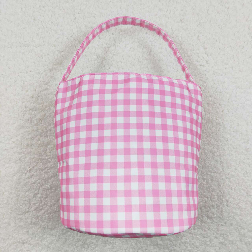 Baby Girls Easter Pink Checkered Bunny Basket Bags