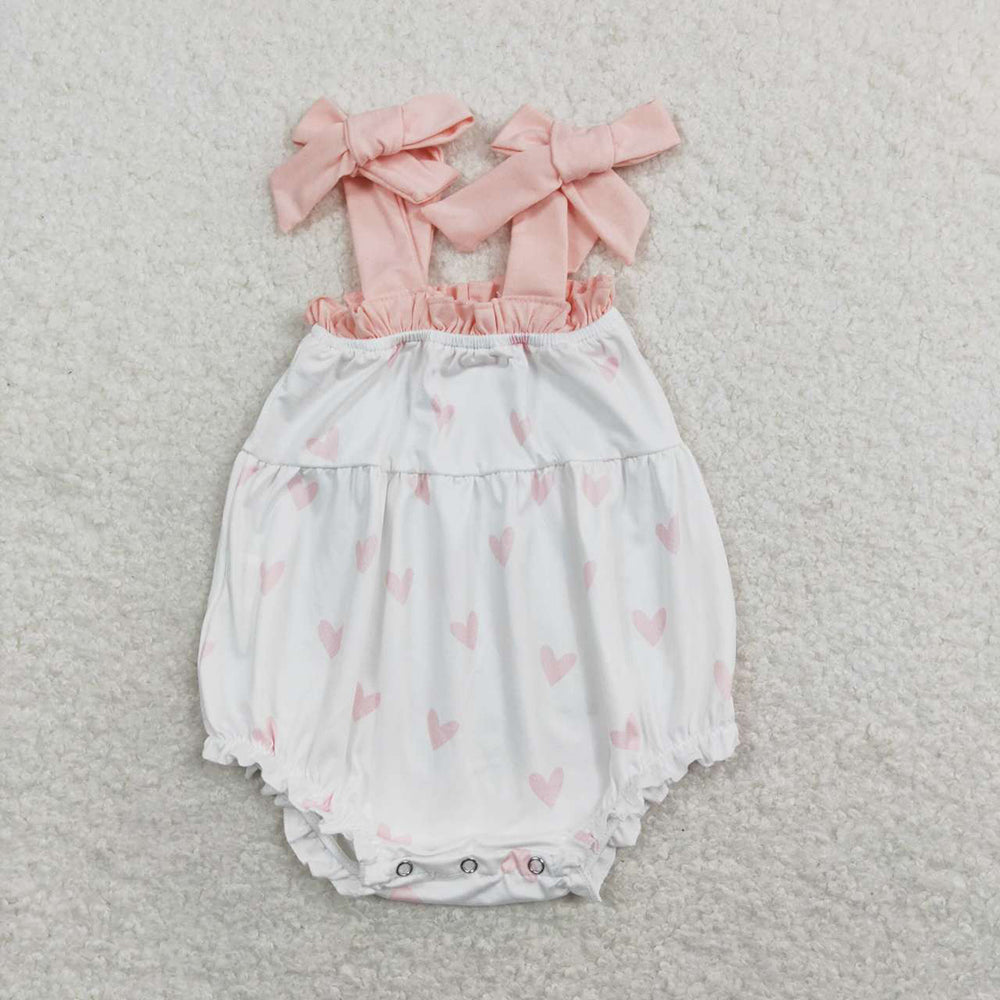 Baby Infant Girls Valentines Pink Hearts Straps Rompers