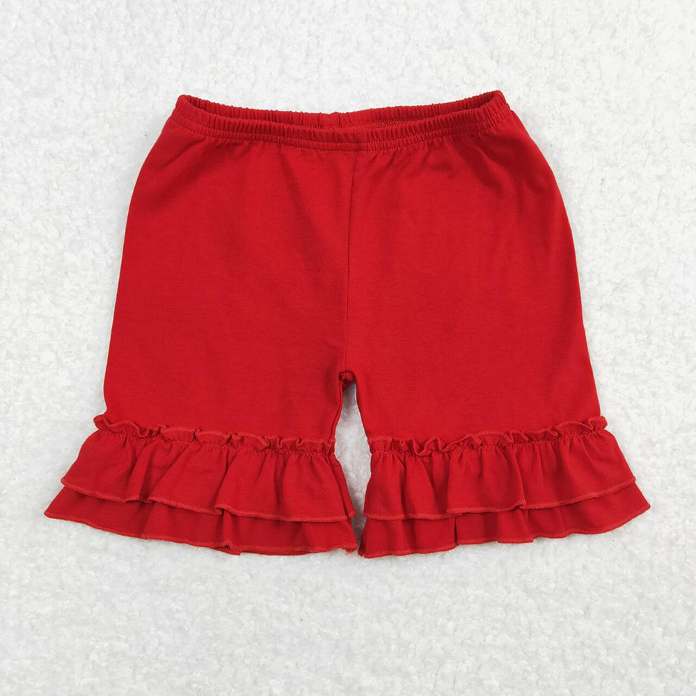 Baby Girls Summer Red Cotton Double Ruffle Shorts