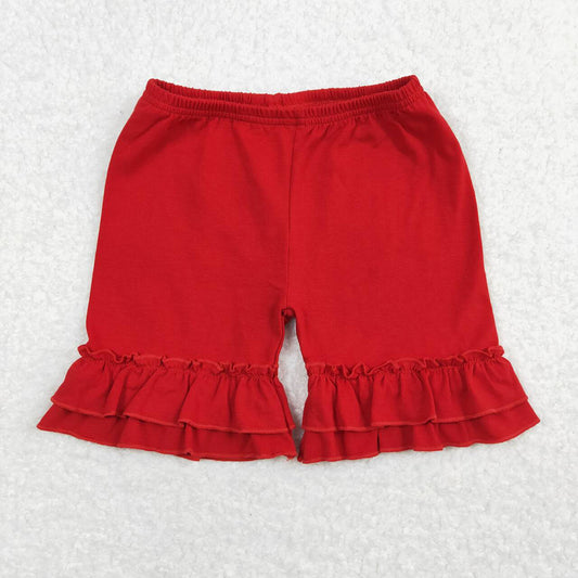 Baby Girls Summer Red Cotton Double Ruffle Shorts