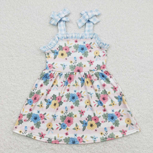 Baby Girls Pink Stripes Flowers Straps Knee Length Dresses