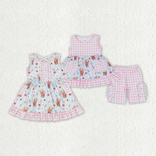 Baby Girls Highland Cow Western Sibling Clothes Sets