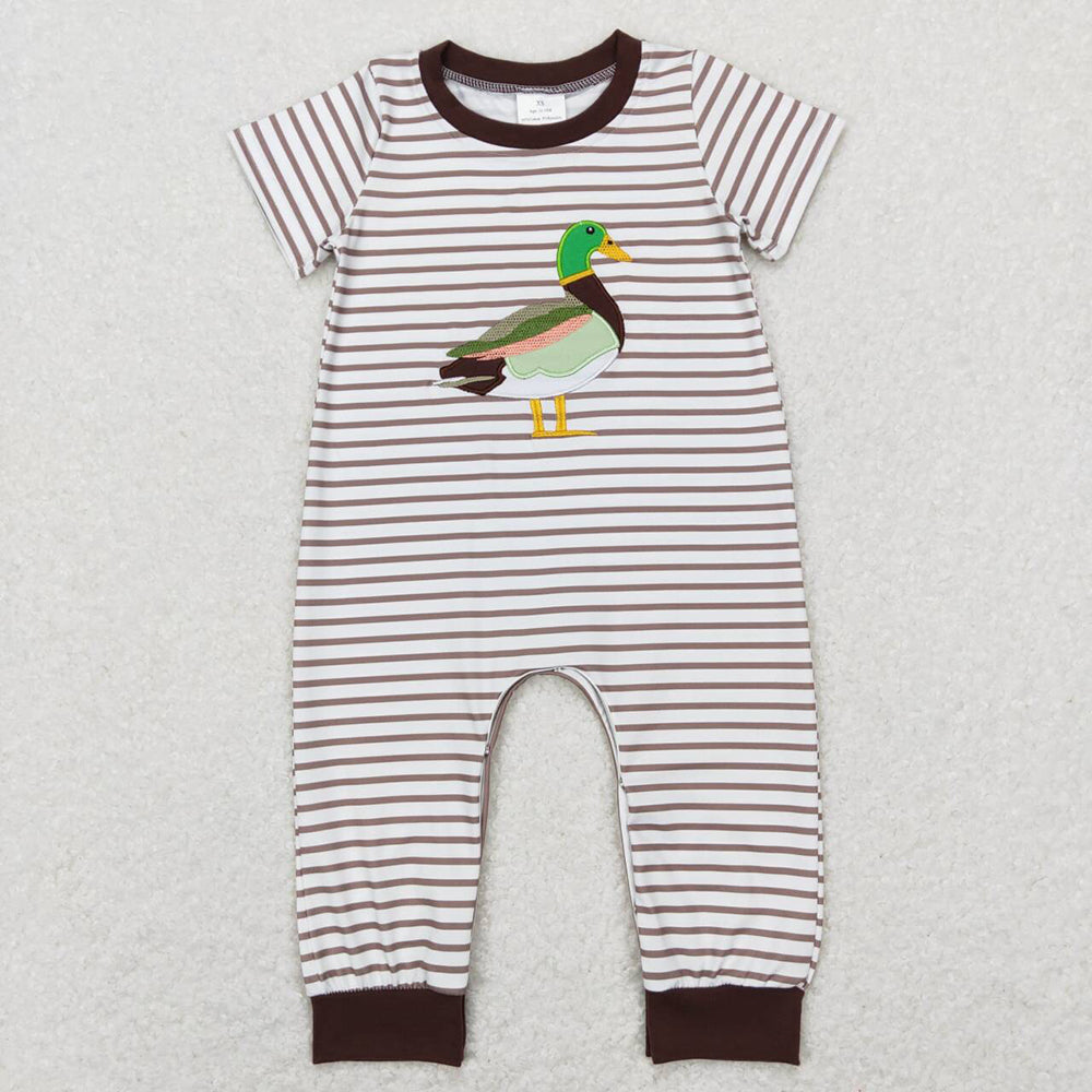 Baby Boys Duck Brown Stripes Short Sleeve Rompers