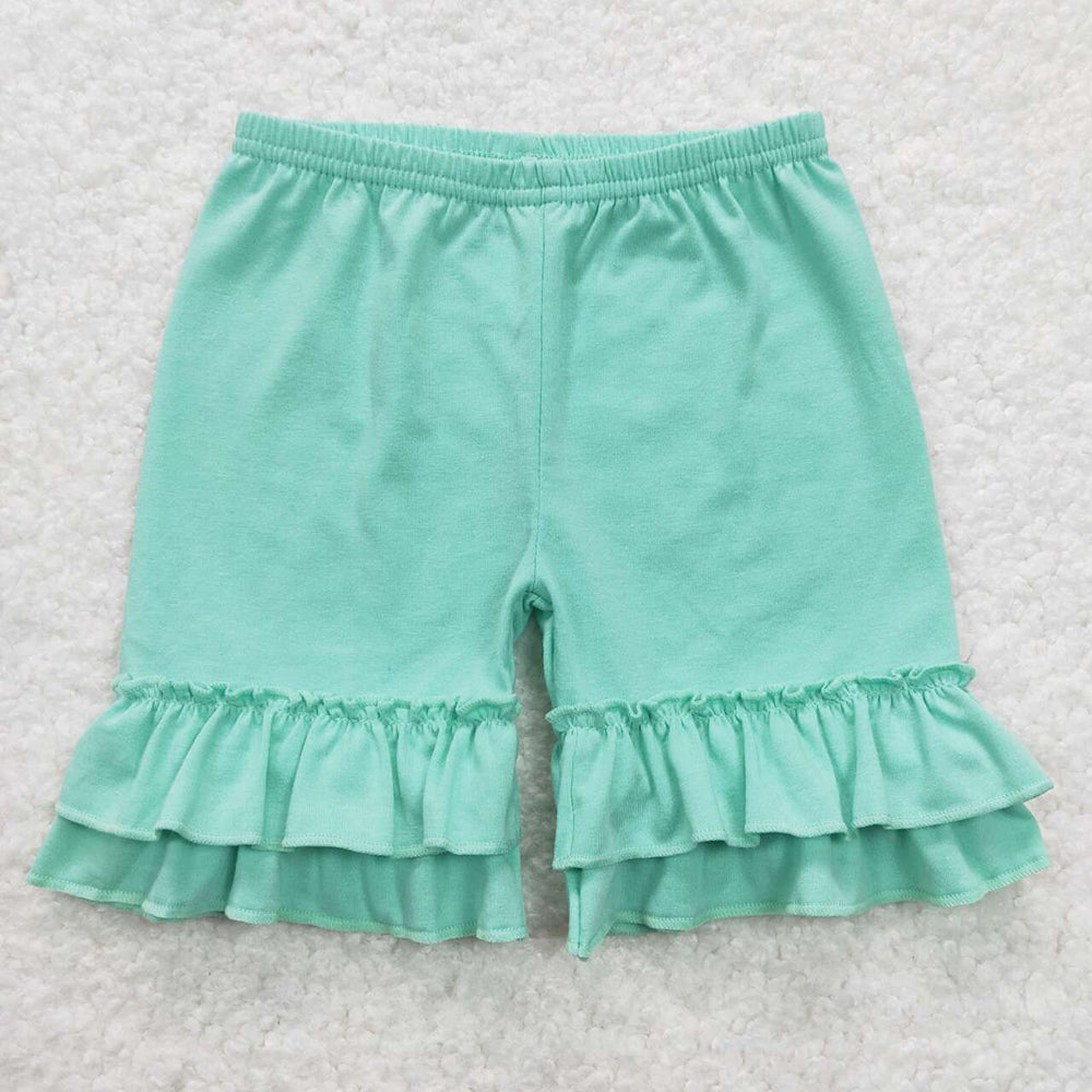 Baby Girls Summer Green Cotton Double Ruffle Shorts