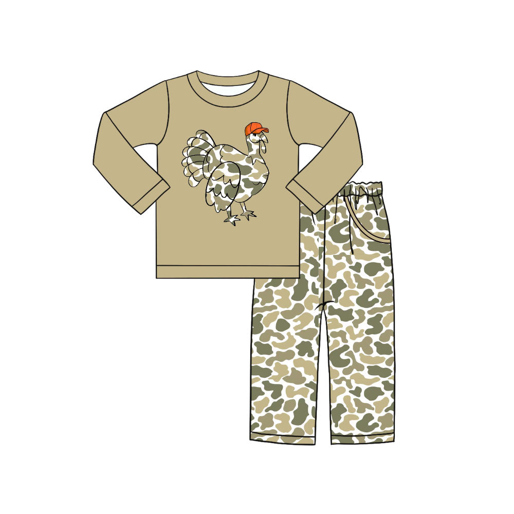 Preorder (moq 5)Baby Boys Southern Camo Turkey Top Pockets Pants Thanksgiving Clothes Sets