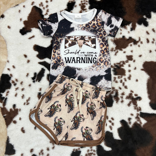 Baby Girls Western Leopard Cow Skull Shirt Rodeo Shorts Outfits Sets