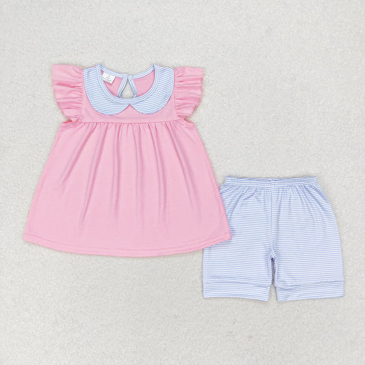 Baby Girls Light Pink Flutter Sleeve Ruffle Tunic Shorts Clothes Sets