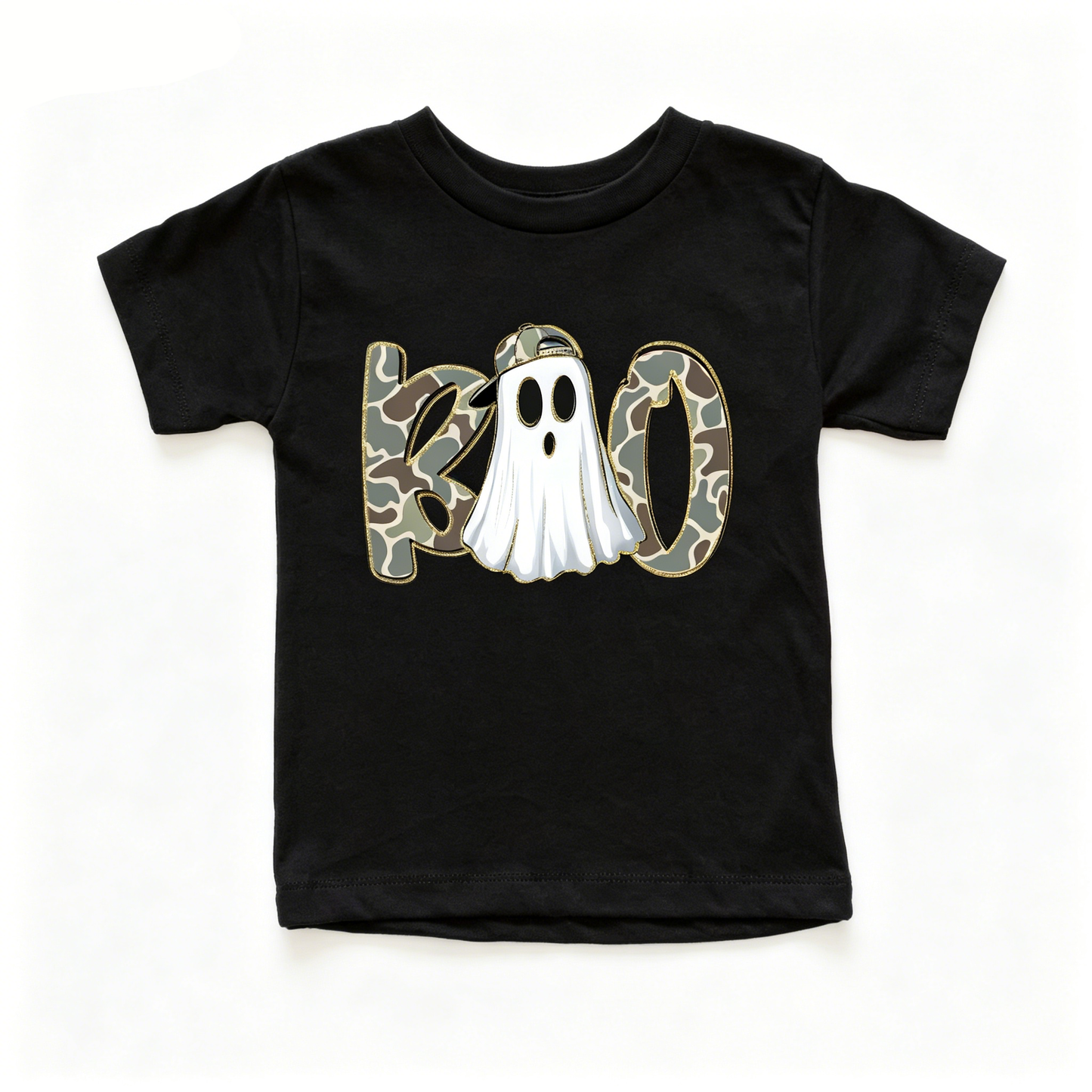 Preorder (moq 5)Baby Girls Short Sleeve Camo Boo Ghosts Halloween T-shirts Tops