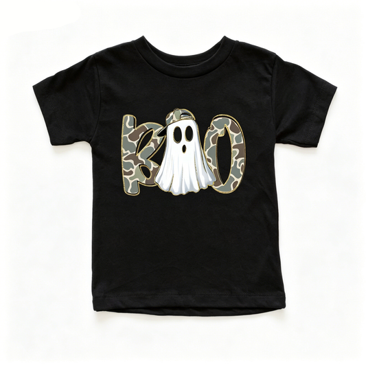 Preorder (moq 5)Baby Girls Short Sleeve Camo Boo Ghosts Halloween T-shirts Tops