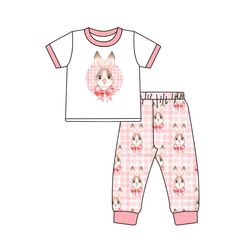 Baby Girls Easter Bunny Pink Bow Shirt Pants Pajamas Clothes Sets preorder(moq 5)