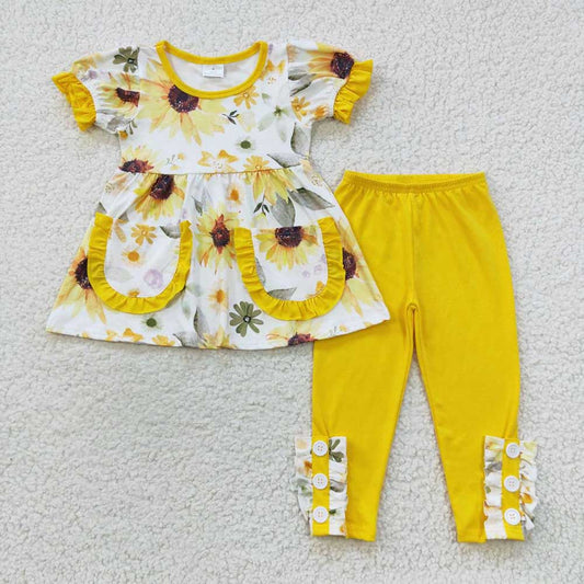 Baby Girls Yellow Floral Tunic Pants Clothing Sets
