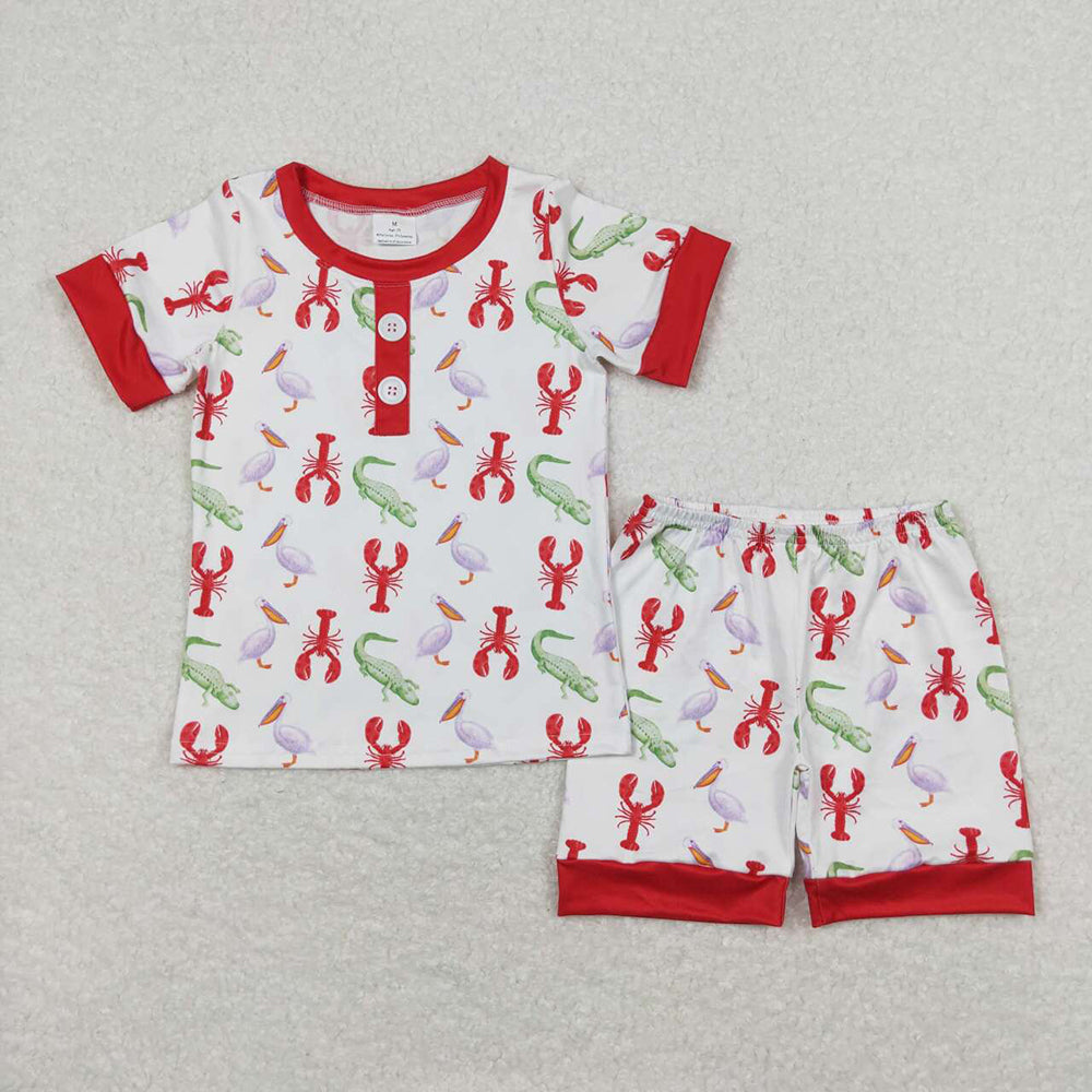 Baby Boys Red Crawfish Shirt Shorts Pajamas Clothes Sets