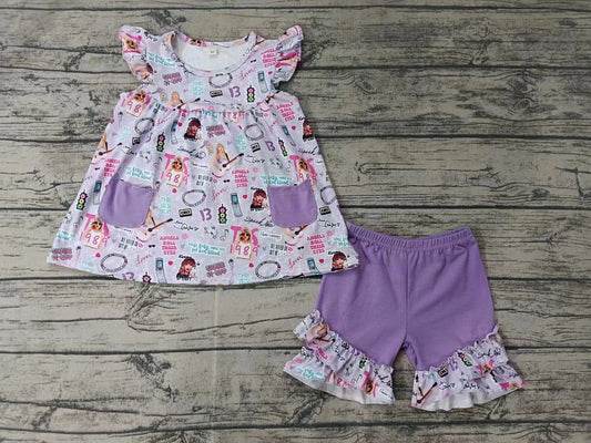 Baby Girls Lavender Singer Tunic Ruffle Shorts Clothes Sets Preorder(moq 5)