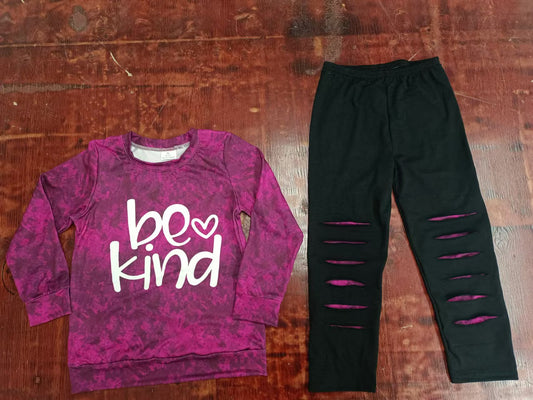 Baby Girls Wine Be Kind Shirt Top Distressed Pants Clothes Sets preorder(moq 5)