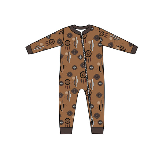 Baby Kids Long Sleeve Zip Brown Cactus Rompers preorder(moq 5)