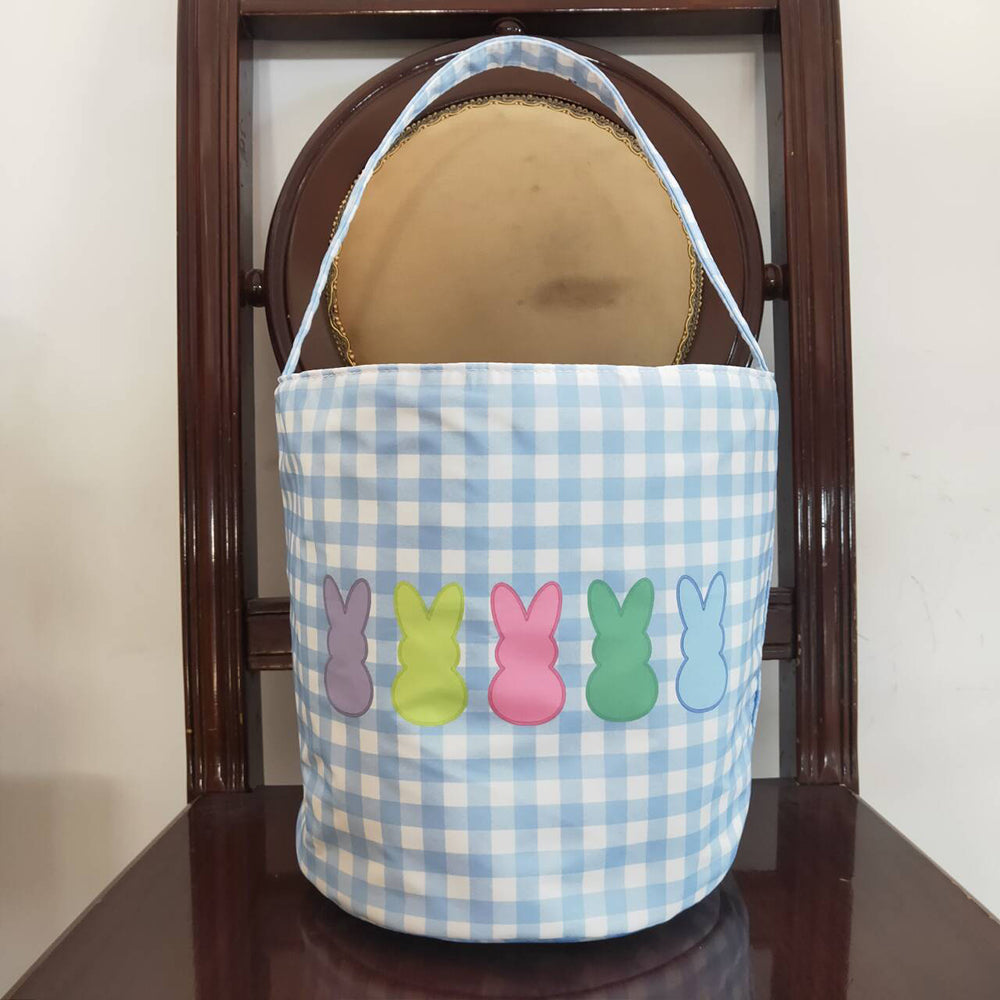 Baby Boys Easter Blue Checkered Bunny Basket Bags