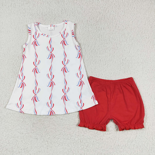 Baby Girls 4th Of July Bows Tunic Shorts Clothes Sets