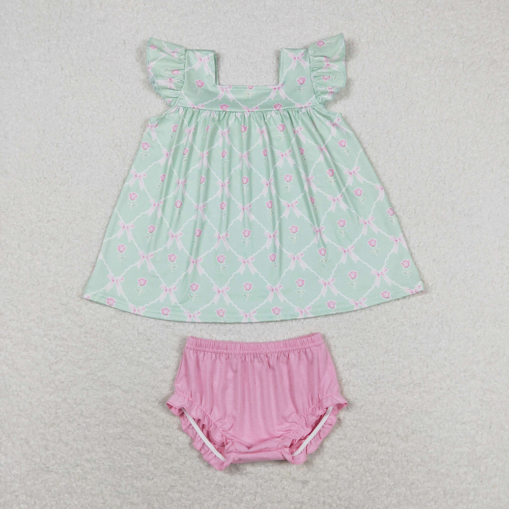 Baby Girls Green Bows Top Bummies Clothes Sets