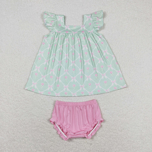 Baby Girls Green Bows Top Bummies Clothes Sets