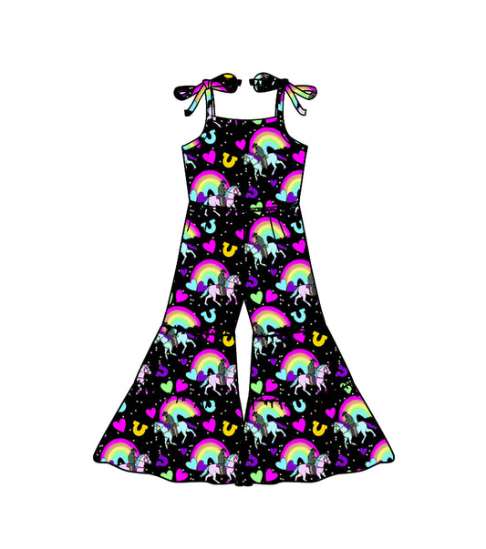 Baby Girls Black Rainbow Hearts Straps Jumpsuits preorder(moq 5)