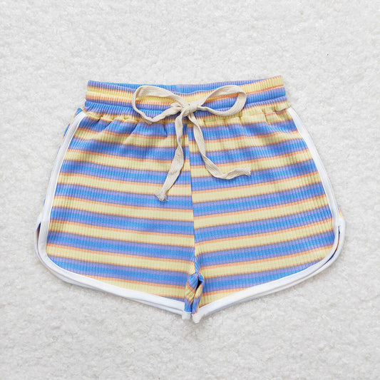 Baby Girls Blue Yellow Stripes Summer Sports Design Shorts