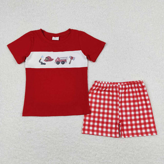 Baby Boys Girls Sibling Fire Truck Red Dresses Outfits Clothes Sets