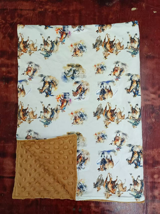 Baby Kids Western Brown Rodeo Horse Minky Blankets preorder(moq 5)