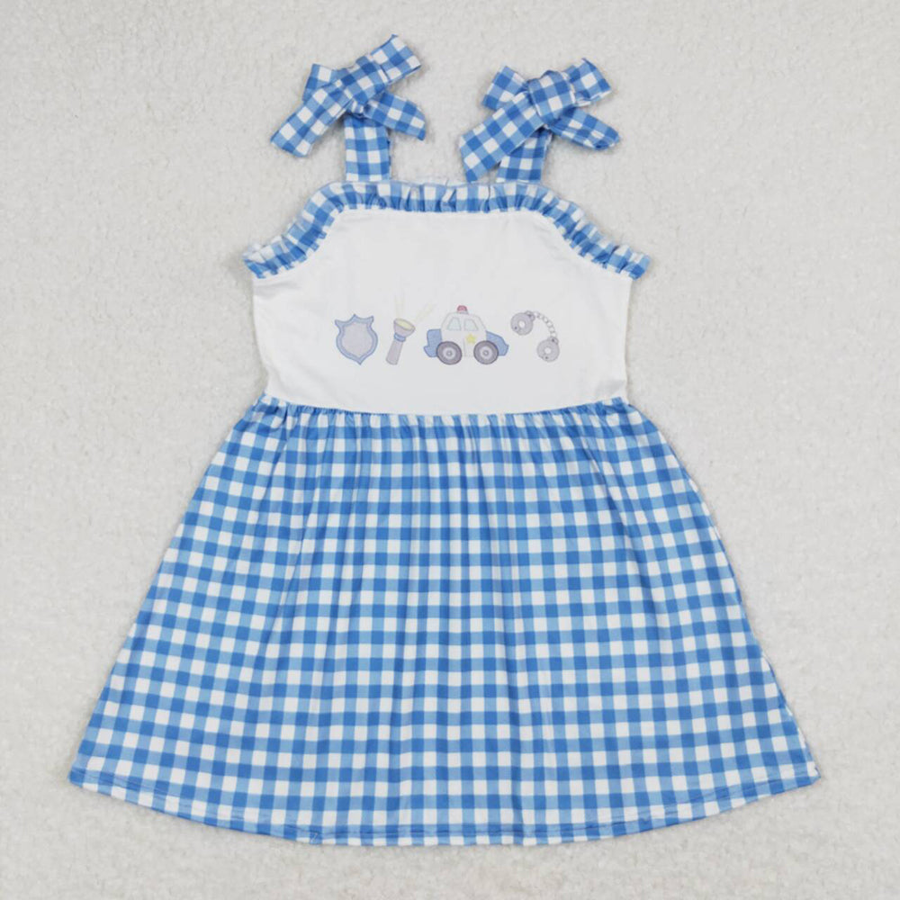 Baby Girls Police Blue Checkered Straps Knee Length Dresses