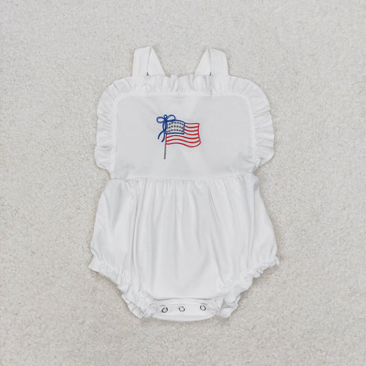 Baby Infant Girls Ruffle White Flag 4th of July Rompers