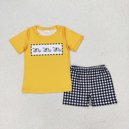Baby Boys Trucks Short Sleeve Tee Checkered Shorts Clothes Sets
