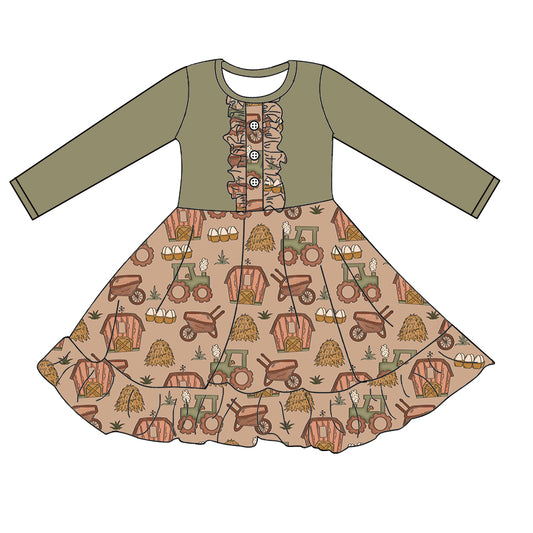 Baby Girls Fall Farm Tractor Ruffle Twirl Dresses preorder(moq 5)