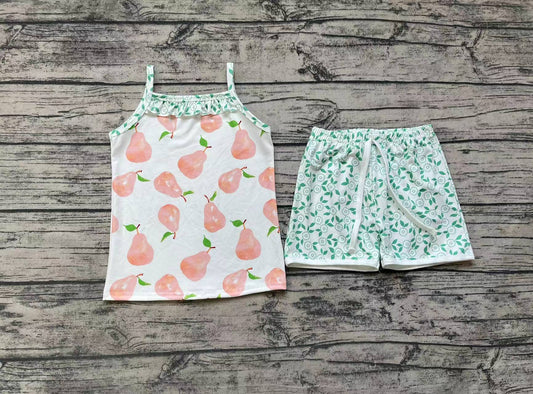 Baby Girls Pears Fruit Straps Top Shorts Summer Clothes Sets
