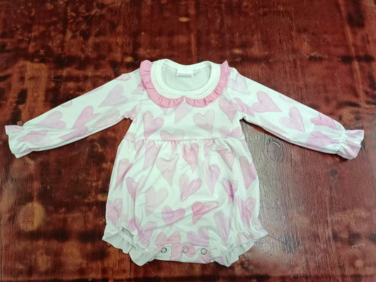 Infant Baby Toddler Valentines Pink Hearts Long Sleeve Rompers preorder(moq 5)