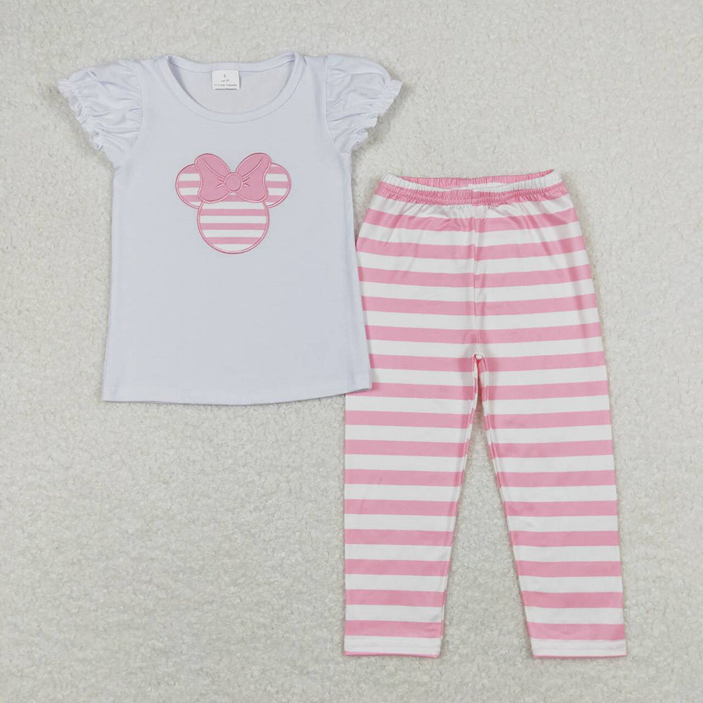 Baby Girls Bows Short Sleeve Top Stripes Legging Clothes Sets