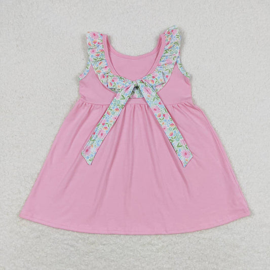 Baby Girls Pink Floral Knee Length Pockets Back Bow Dresses