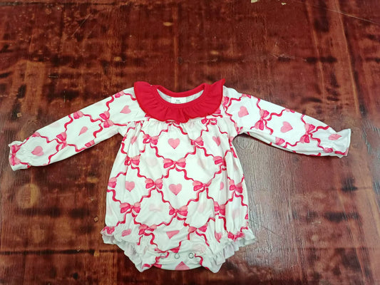 Infant Baby Toddler Valentines Red Hearts Bows Long Sleeve Rompers preorder(moq 5)