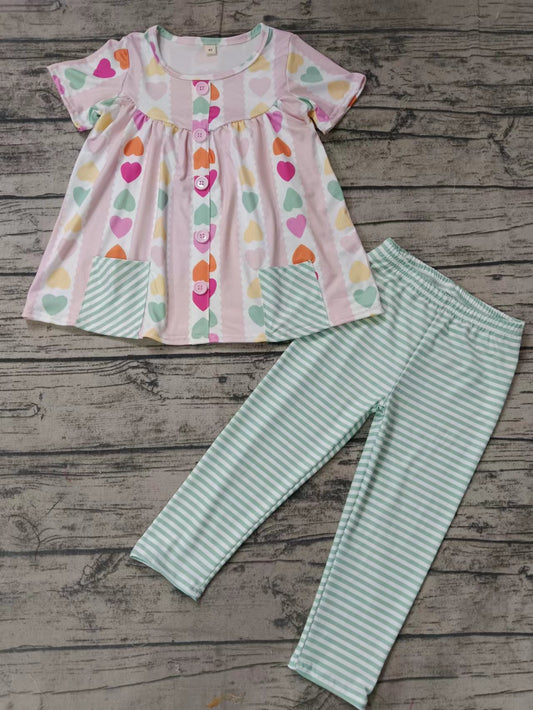 Baby Girls Colorful Hearts Pockets Top Legging Clothes Sets preorder (moq 5)