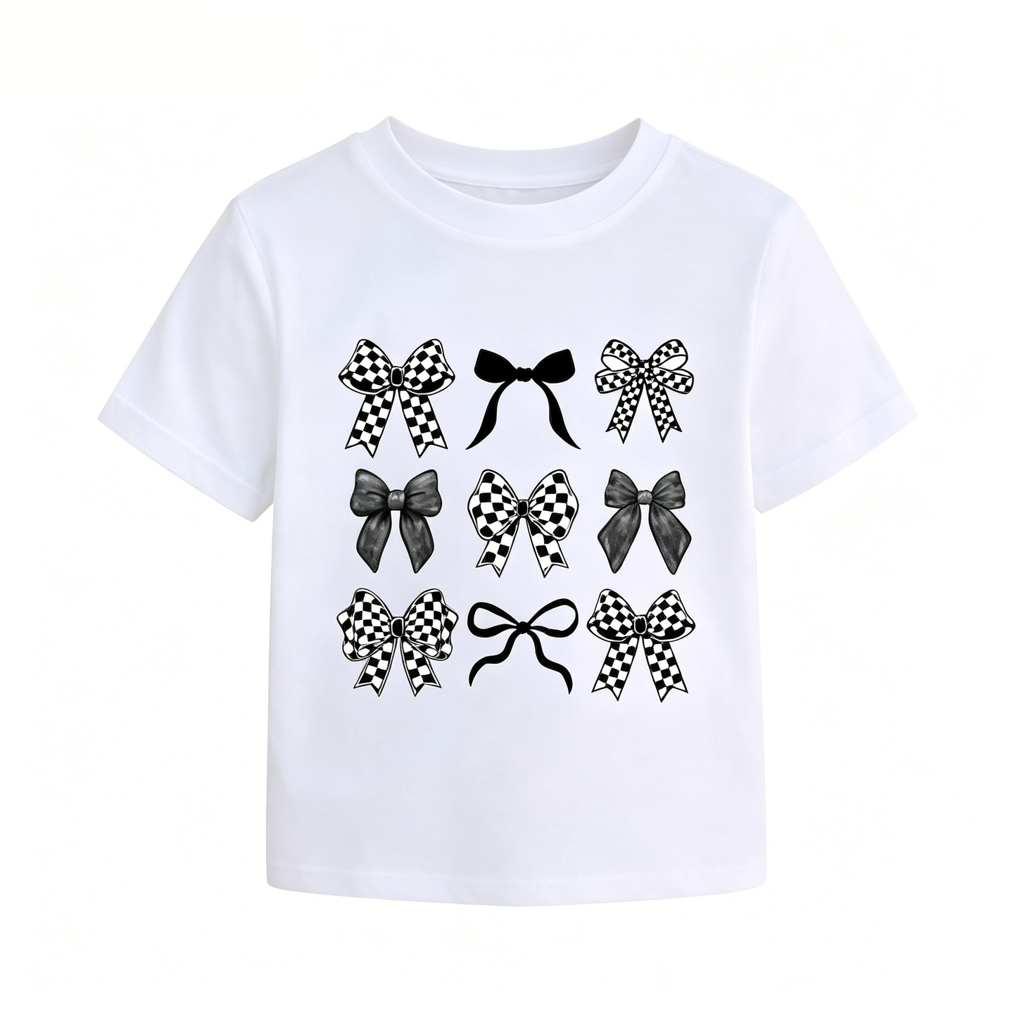 Preorder (moq 5)Baby Girls Short Sleeve Black Checked Bows T-shirts Tops