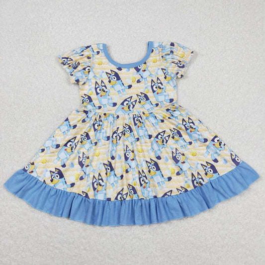 Baby Girls Short Sleeve Blue Ruffle Knee Length Dogs Dresses