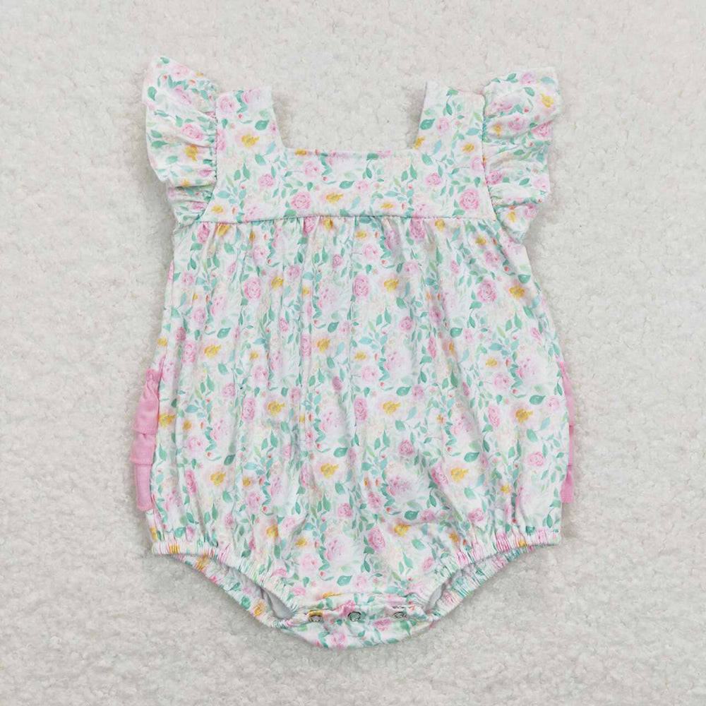 Baby Infant Girls Pink Flowers Ruffles Rompers