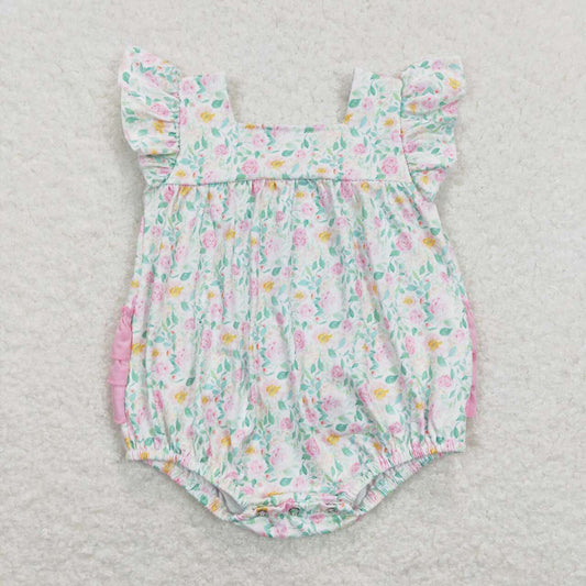 Baby Infant Girls Pink Flowers Ruffles Rompers