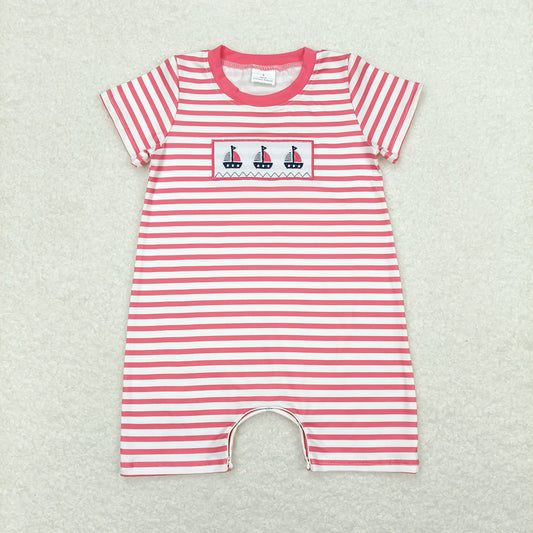 Baby Infant Boys Boats Stripes Short Sleeve Summer Rompers