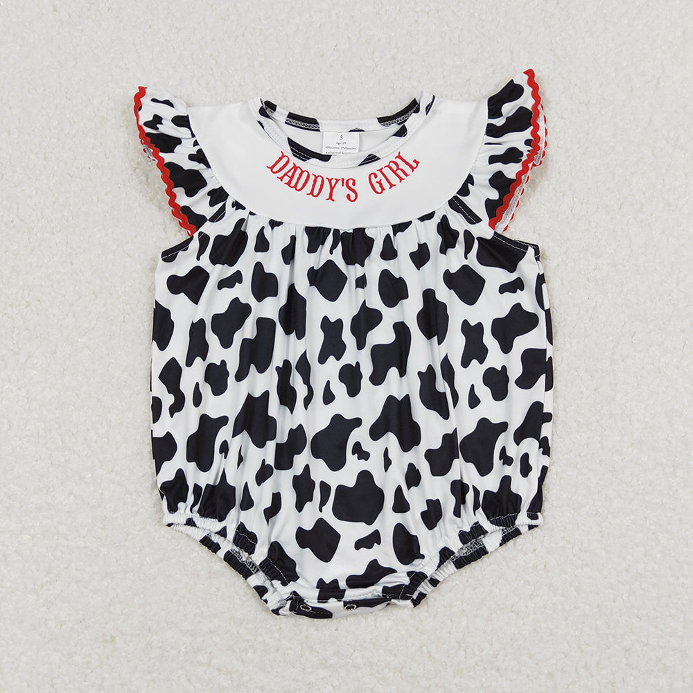 Baby Infant Girls Daddy's Girl Black Cow Print Rompers