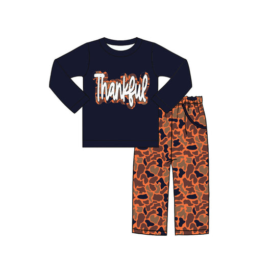 Preorder (moq 5)Baby Boys Southern Camo Thankful Top Pockets Pants Clothes Sets