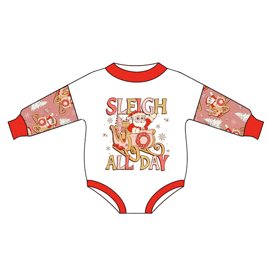 Baby Girls Sleigh All Day Christmas Santa Long Sleeve Rompers preorder(moq 5)